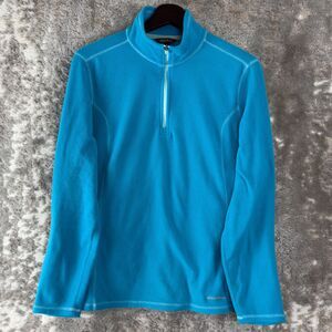 Eddie Bauer Womens Size L Fleece Mock Neck 1/4 Zip Sweater Blue Long Sleeve